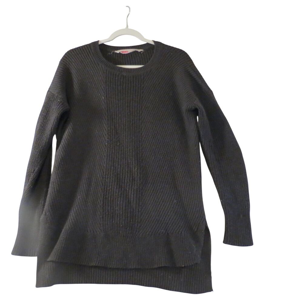 Athleta Women S Merino Wool Blend Ribbed Sweater Tunic black Gray Long Sleeve